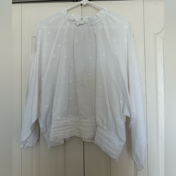 Maeve by A+ Anthropologie White Polka Dot Textured Blouse - Picture 5 of 13